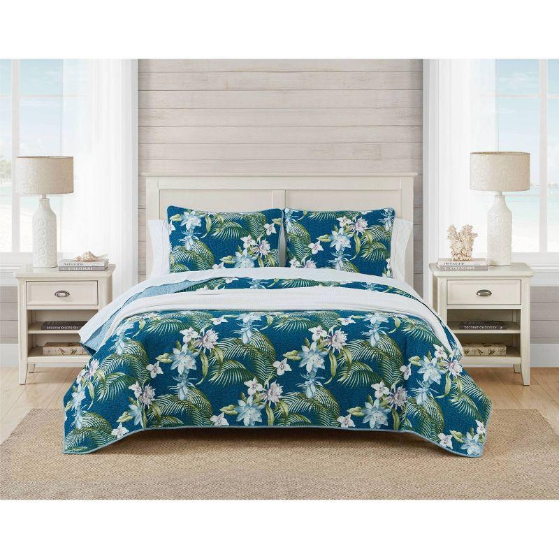 Tommy Bahama Southern Breeze Blue Cotton Reversible Quilt Set