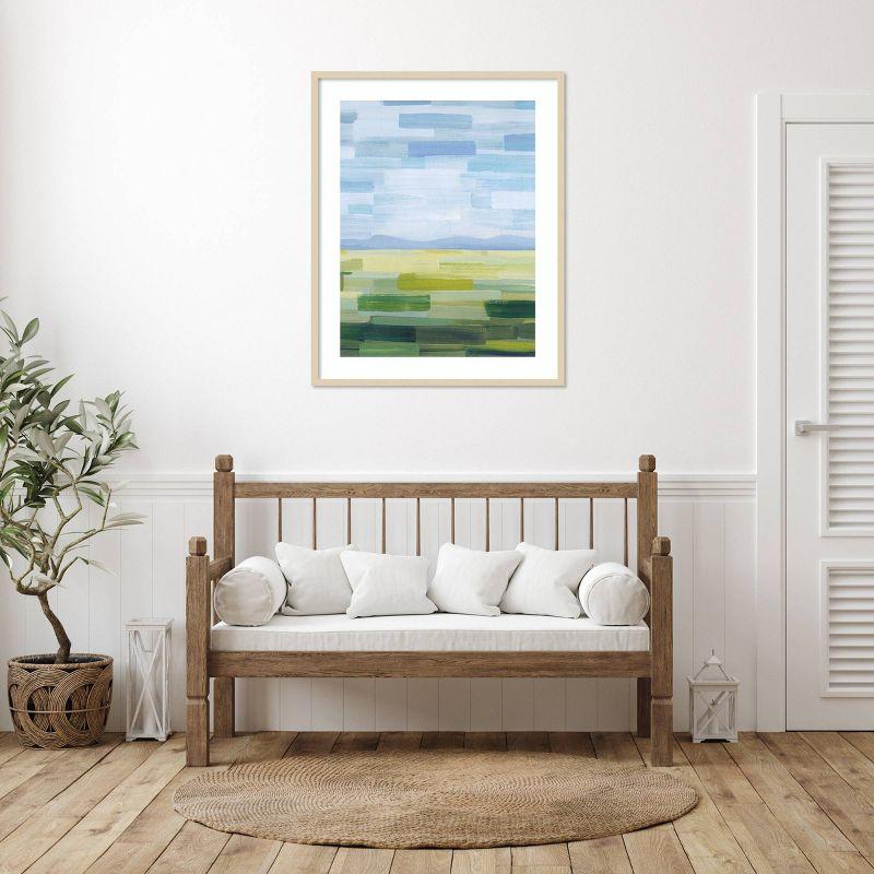 Grace Popp Abstract Landscape Lithograph with Brown Frame