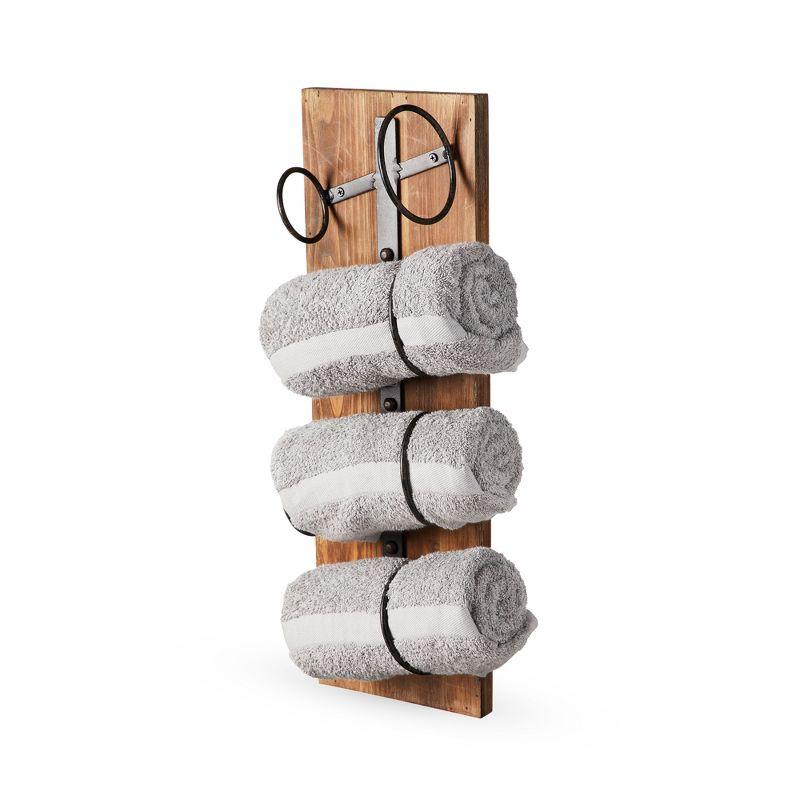 Twine Rustic Country Wood and Metal Wine Rack, Set of 1, Wall Mounted Wine Rack, Wine Storage, Wood and Wrought Iron, 8" x 23.15"