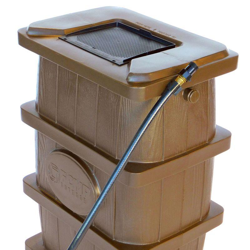 FCMP Outdoor WG4000 45 Gal Wood Grain Rain Water Catcher Barrel Container