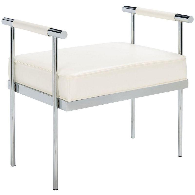 Pim Small Rectangle Bench W/ Arms - White/Chrome - Safavieh