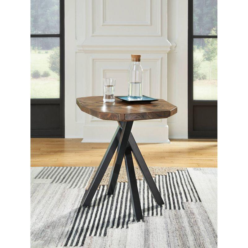 Signature Design by Ashley Haileeton End Table Black/Gray/Brown/Beige : Contemporary Pedestal Table, 24" Wide