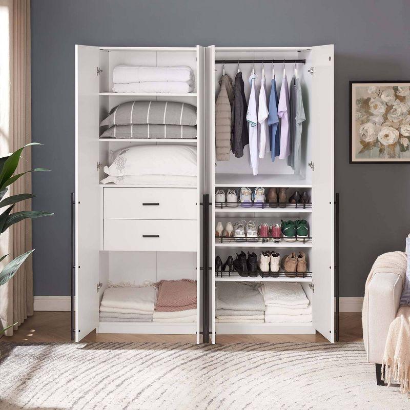 Manhattan Comfort 2pc Lee 4 Door and 8 Shelf Module Wardrobe White: Modern Storage, MDF, Metal Hardware