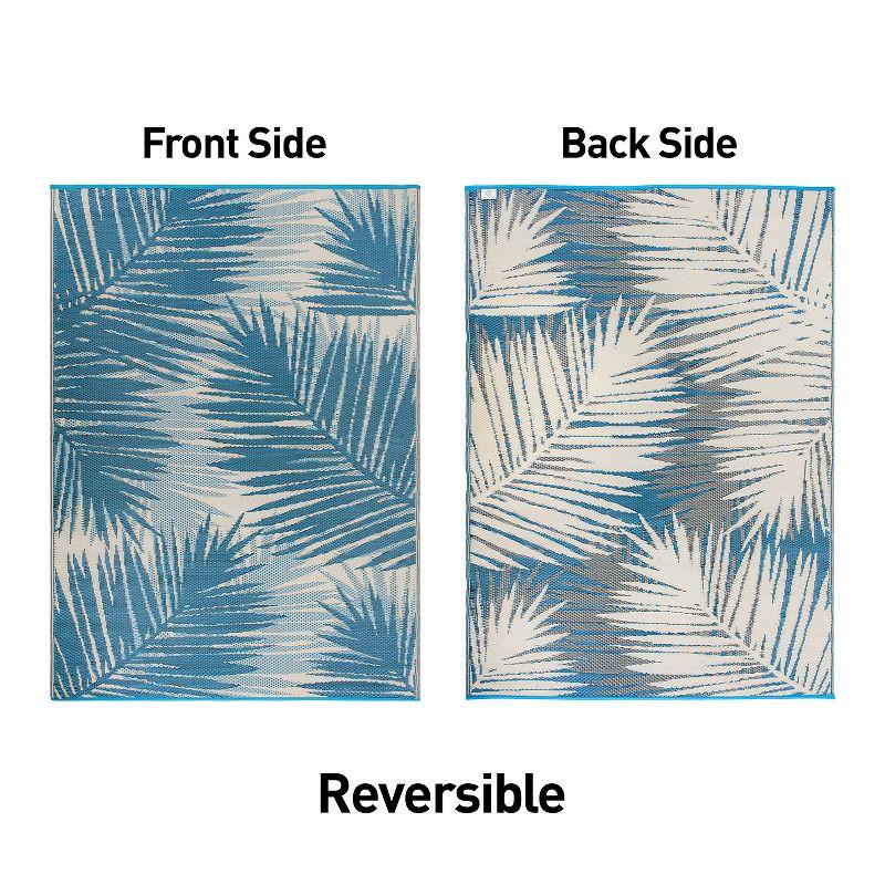 Blue Tropical Floral Reversible Synthetic Indoor/Outdoor Rug 3' x 5'