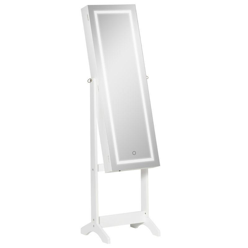 White MDF Floor Standing Jewelry Cabinet with LED Light and Mirror