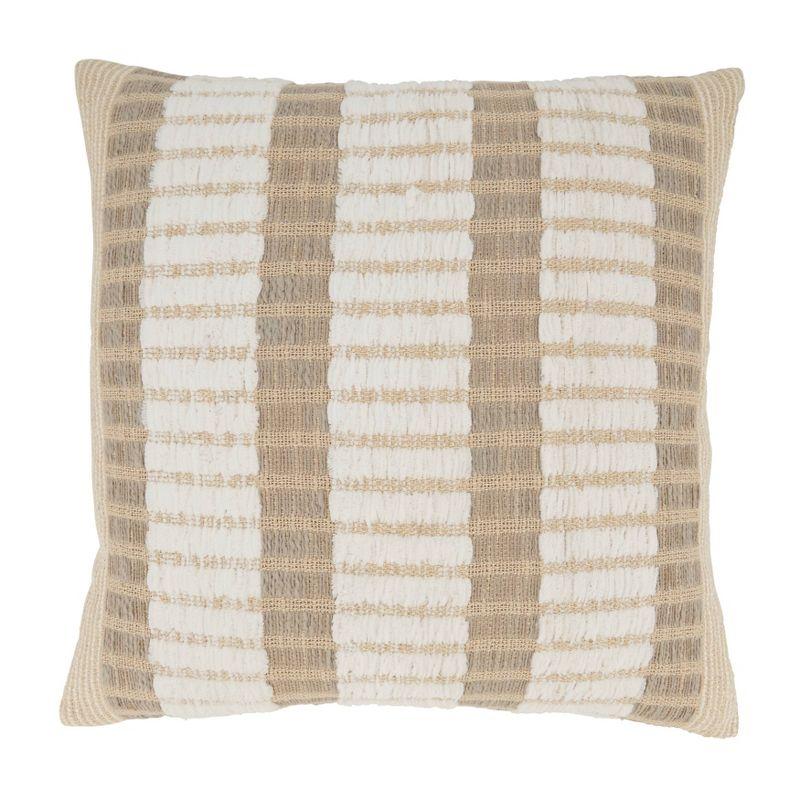 Natural Woven Striped Cotton Throw Pillow