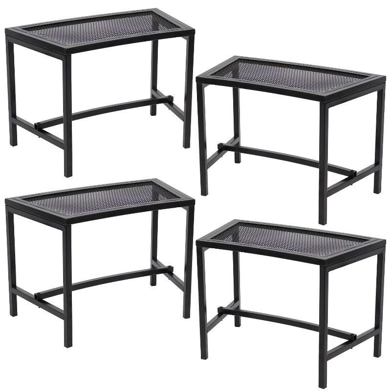 Curved Black Mesh Metal Outdoor Fire Pit Bench Set of 4