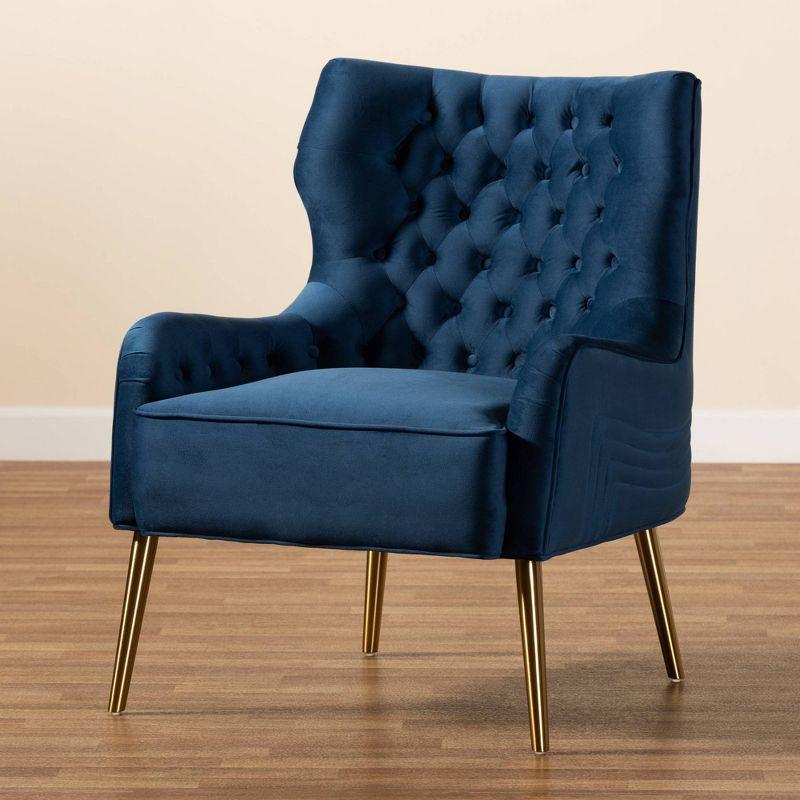Nelson Metal Armchair Navy Blue/Gold - Baxton Studio