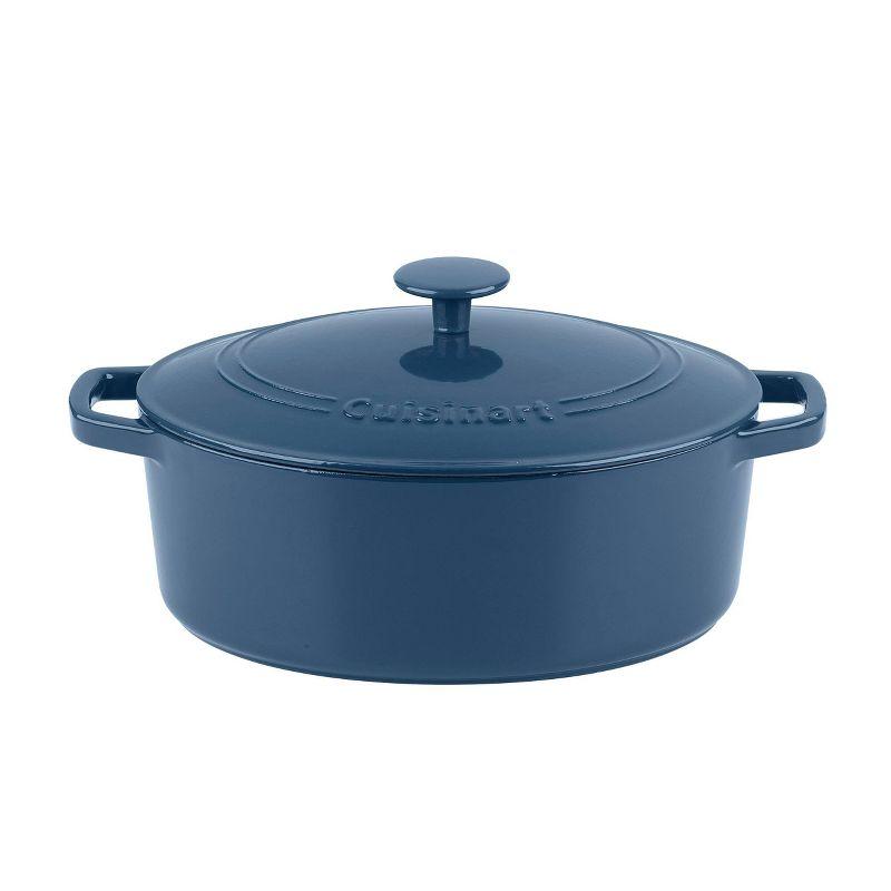 Blue Enameled Cast Iron Non-stick Oval Casserole, 5.5 qt