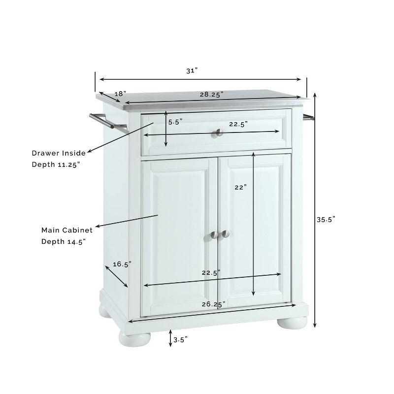 Crosley Alexandria Stainless Steel Top Portable Kitchen Island White : Hardwood Construction, Adjustable Shelf