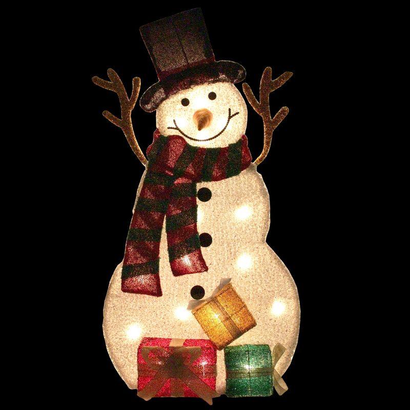 31" Pre-Lit White and Black Snowman with Gifts Outdoor Christmas Decor