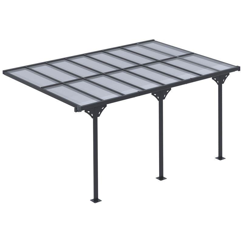 Outsunny Outdoor Polycarbonate Pergola, Transparent UV Blocking Awning, Hardtop Deck Gazebo w/ Adjustable Posts, Aluminum, Gray