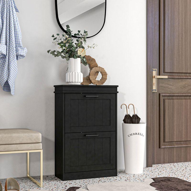 Black MDF Narrow Shoe Cabinet with Adjustable Shelves