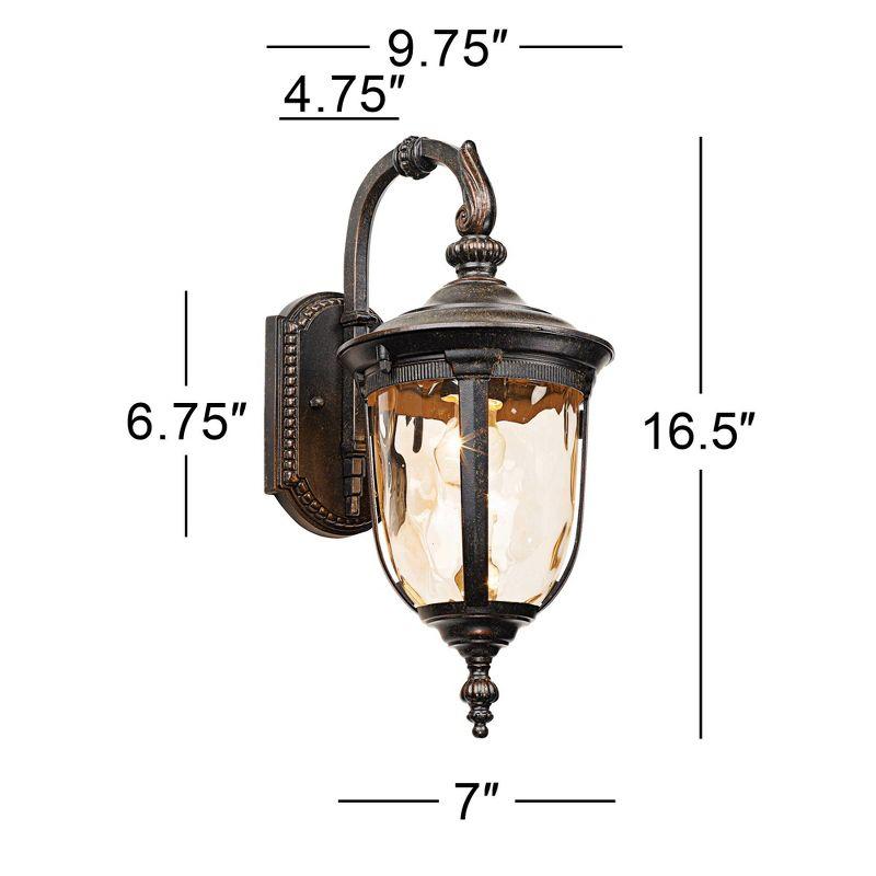 John Timberland Bellagio Vintage Rustic Outdoor Wall Light Fixture Bronze Downbridge 16 1/2" Champagne Hammered Glass for Post Exterior Barn Deck Yard