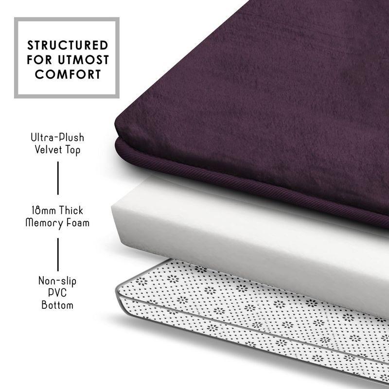 Hearth & Harbor Bathroom Rugs, Velvet Memory Foam Bath Mat - Ultra Soft Purple Contour Bath Rug, 20X24