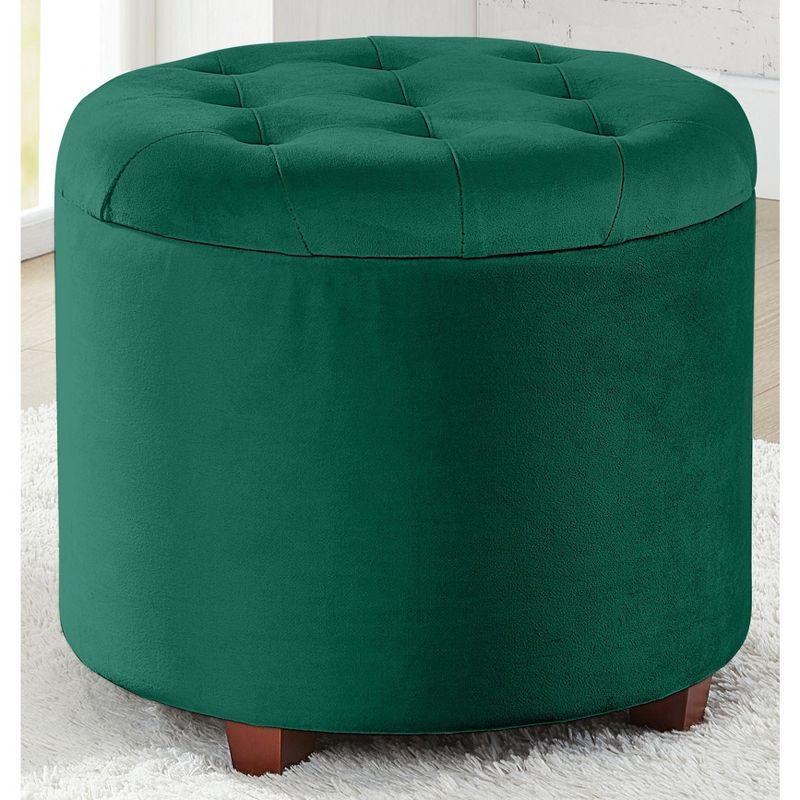 Ornavo Home Linen Upholstered Round Tufted Storage Ottoman with Wooden Legs - Gray
