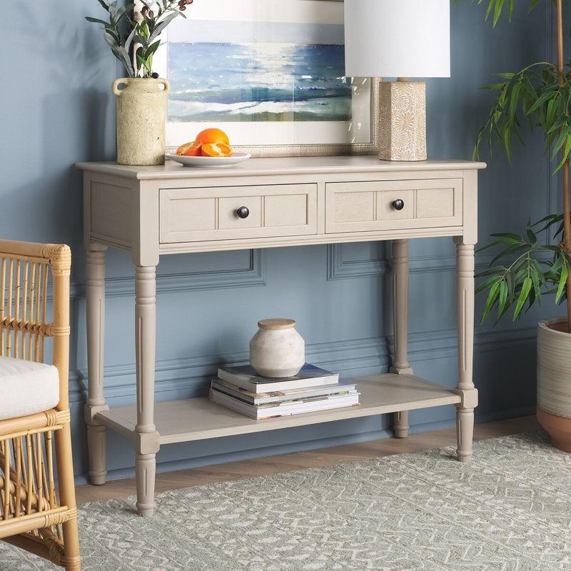 Transitional Gray Pine Wood 2-Drawer Console Table with Storage