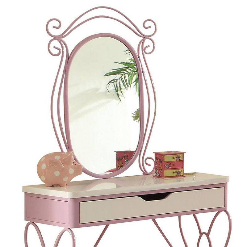 Vanity Set White Purple - Acme Furniture: Butterfly-Shaped Desk with Stool & Storage Drawer