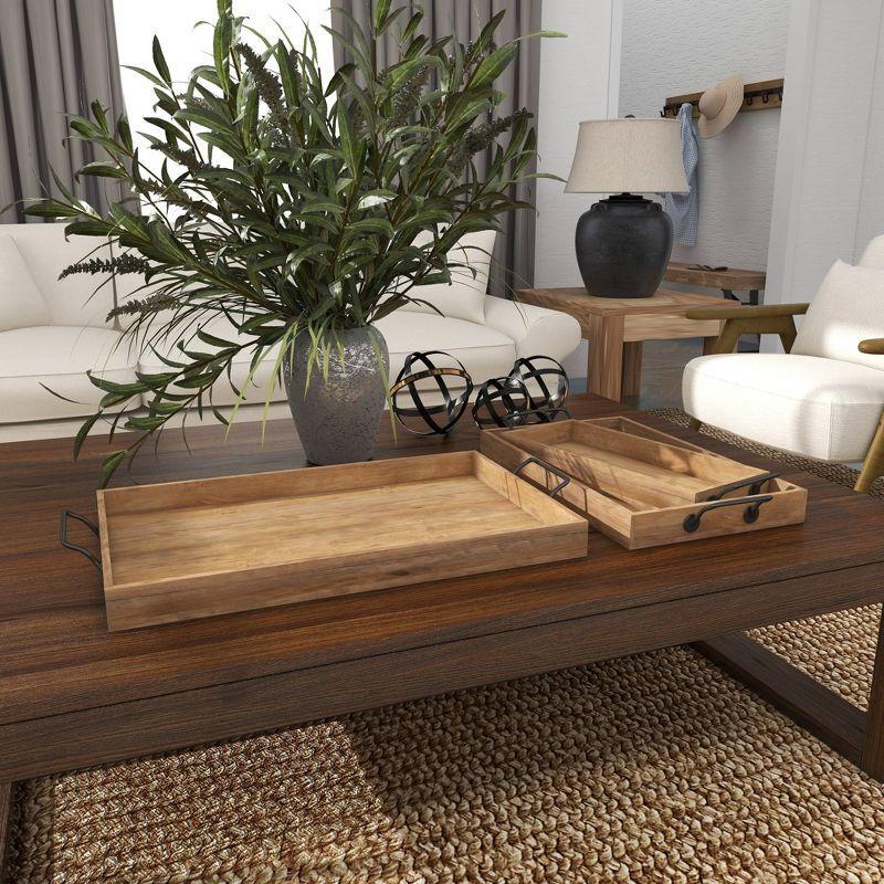 Set of 3 Farmhouse Slat Style Mango Wood and Iron Trays Brown - Olivia & May: Ottoman, Basket Design, 24-Inch