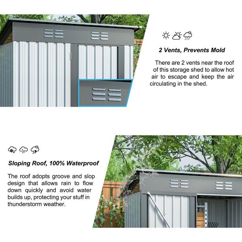 5 X 3 Ft Outdoor Storage Shed, Galvanized Metal Garden Shed With Lockable Doors