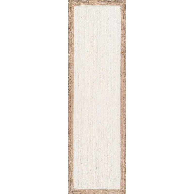 Braided Jute 2'6" x 6' Runner Rug in White, Handmade and Reversible