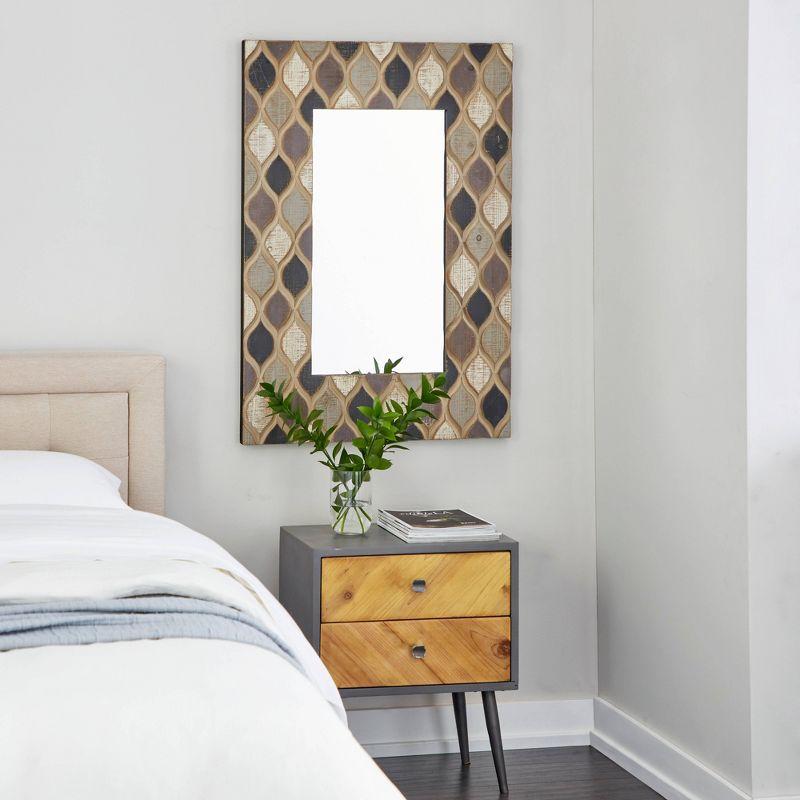 Wood Wall Mirror with Diamond Pattern Beige - Olivia & May: Farmhouse Style, Rectangular, No Assembly Required