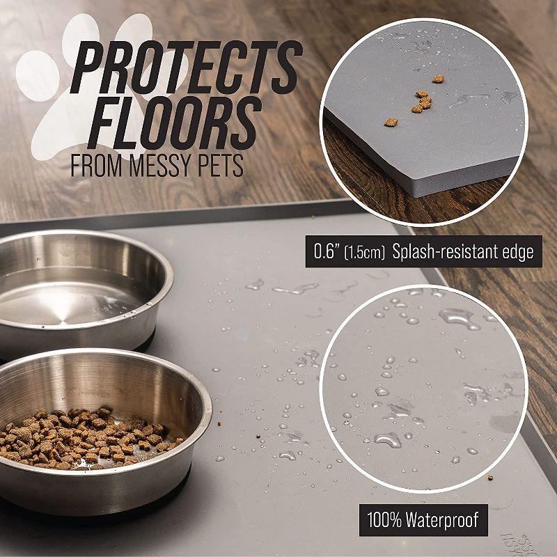 Leashboss Splash Mat Dog Food Silicone Tray with Tall Lip, for Pet Food and Water Bowls - Beige - M/L