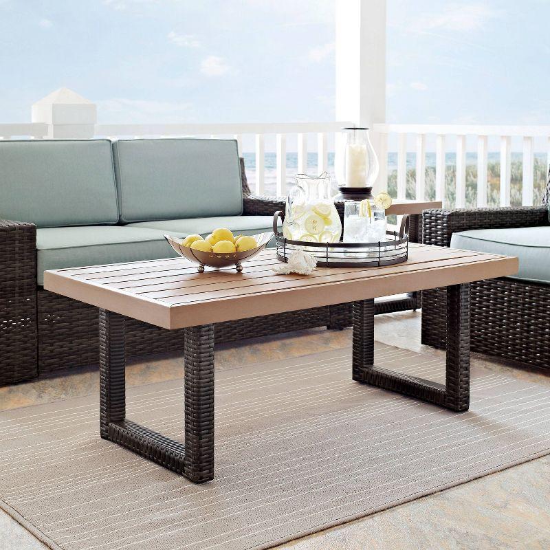 Beaufort Outdoor Wicker Coffee Table: Mist/Brown, Durable Poly Lumber & Steel Frame - Crosley