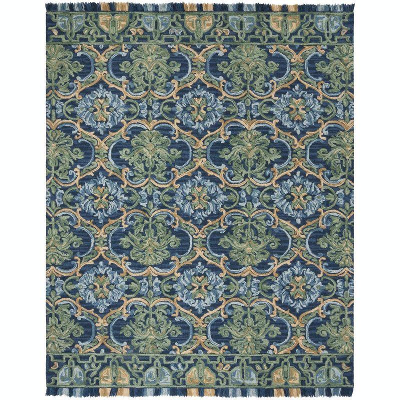 Blossom BLM422 Hand Tufted Area Rug - Navy/Green - 8'9"x11'9" - Safavieh..