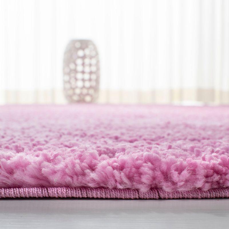 Plush Pink 5' Square Synthetic Shag Area Rug, Easy-Care & Stain-Resistant