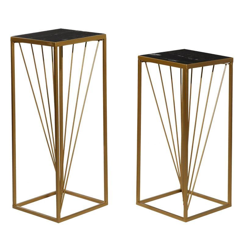 Set of 2 Gold and Black Marble Display Stands