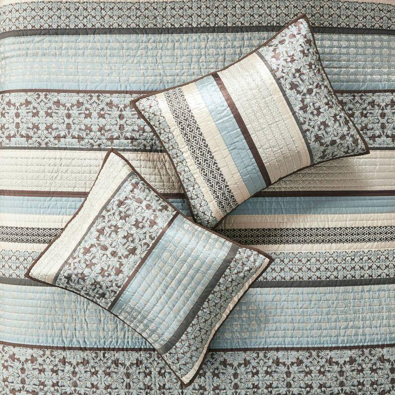 Blue and Brown Reversible Cotton Jacquard Quilt Set, Full