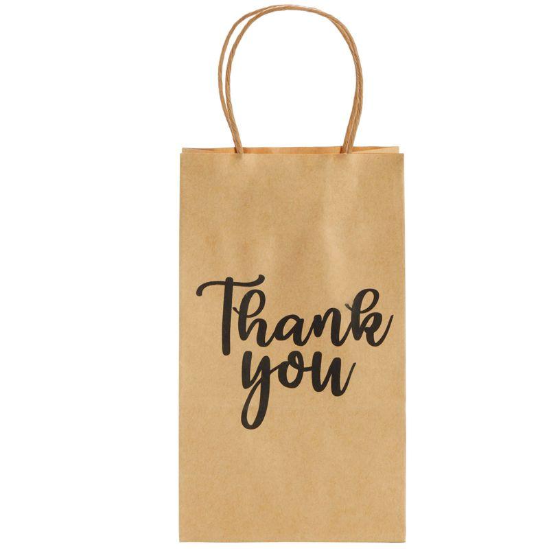 Sparkle and Bash 100-Pack Small Thank You Gift Bags with Handles, Brown Kraft Paper Material Bag Bulk for Wedding Birthday Favor, 9x5.3x3.15 in