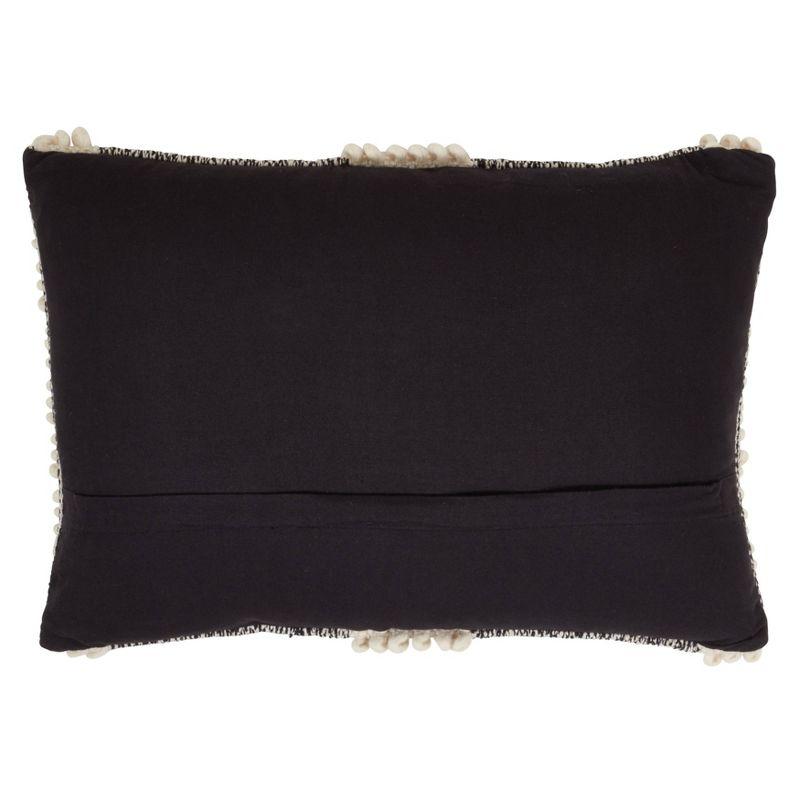 Oversize Pom-Pom Striped Throw Pillow Cover Cream/Black - Saro Lifestyle