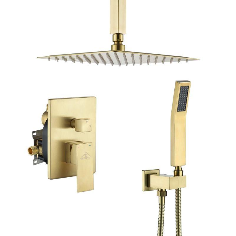 CASAINC 10'' Wall Mounted Shower System with Handheld Sprayer, Brushed Gold