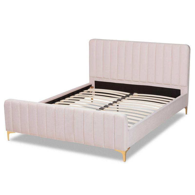 King Nami Velvet Platform Bed Light Pink/Gold - Baxton Studio: Upholstered, No Box Spring Needed