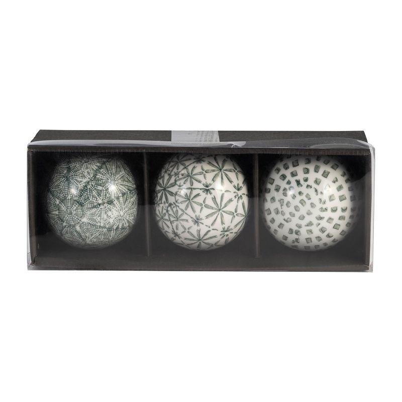 Set of 3 Green and White Ceramic Decorative Orbs