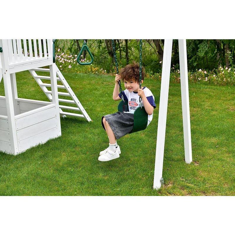 Avenlur Craftsman Swing Set: Montessori-style outdoor play with slide, clubhouse, gym bar, rock climb wall, and more! ASTM certified. Ages 3-11yrs.