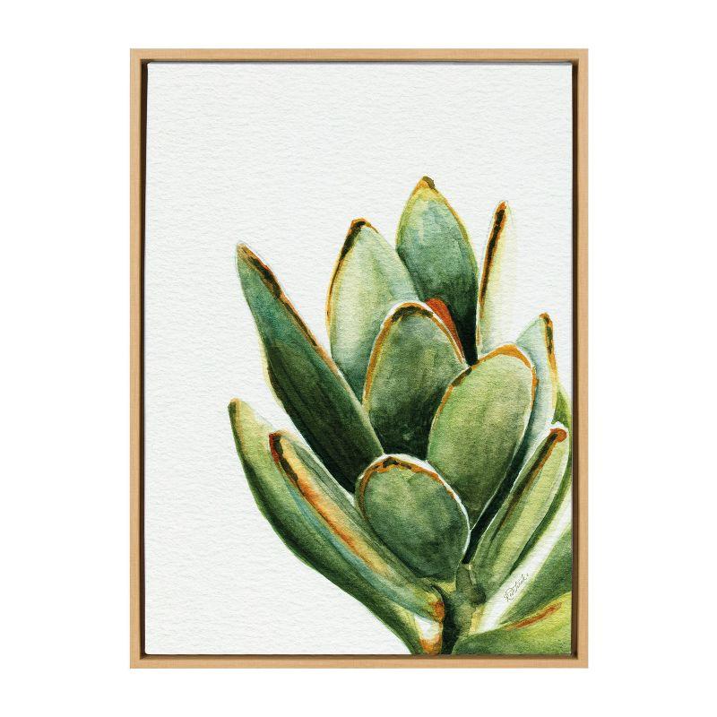 Sylvie Succulent Botanical Canvas Print with Natural Frame