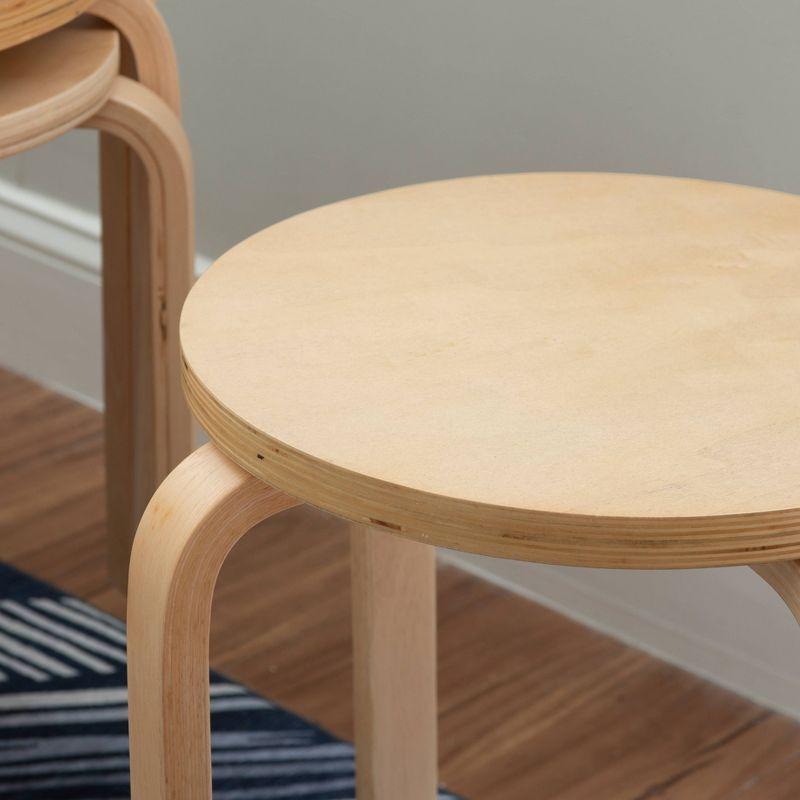 Set of 4 Bentwood Stacking Stools Light Brown - Linon: Rubberwood Frame, No Assembly, Traditional Style