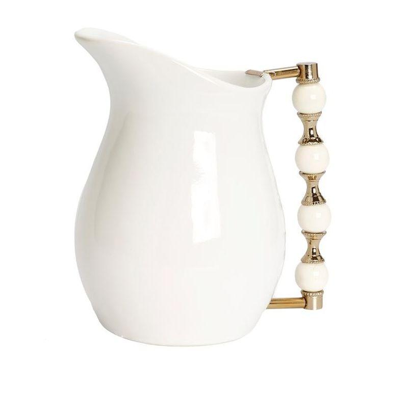 White Pitcher with White and Gold Beaded Handle