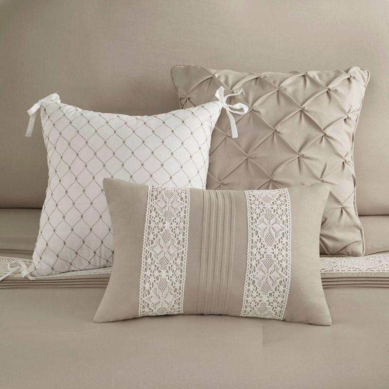 Lacey 7 Piece Lace Trim Comforter Set with Throw Pillows