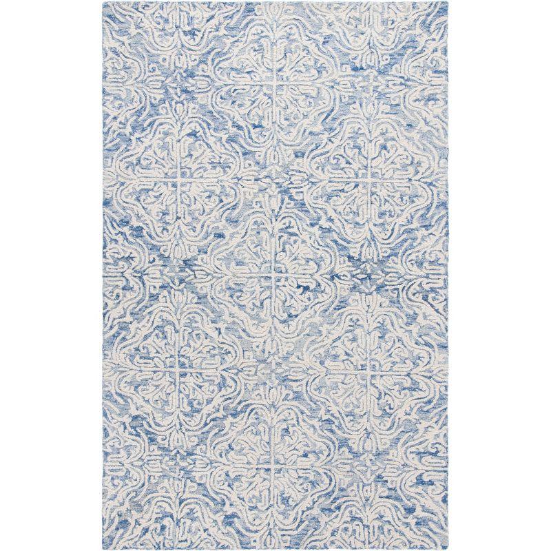 Blossom Blue and Ivory Floral Hand-Tufted Wool Rug