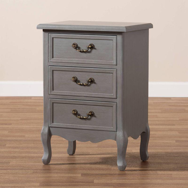 3 Drawer Capucine Finished Wood Nightstand Gray - Baxton Studio