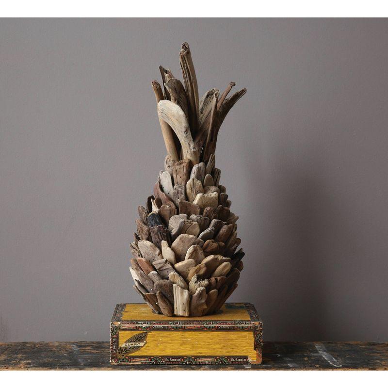 Driftwood Pineapple Decorative Sculpture (7.75"x16.5") - Storied Home: Unique Bohemian Style, Indoor Summer Accent