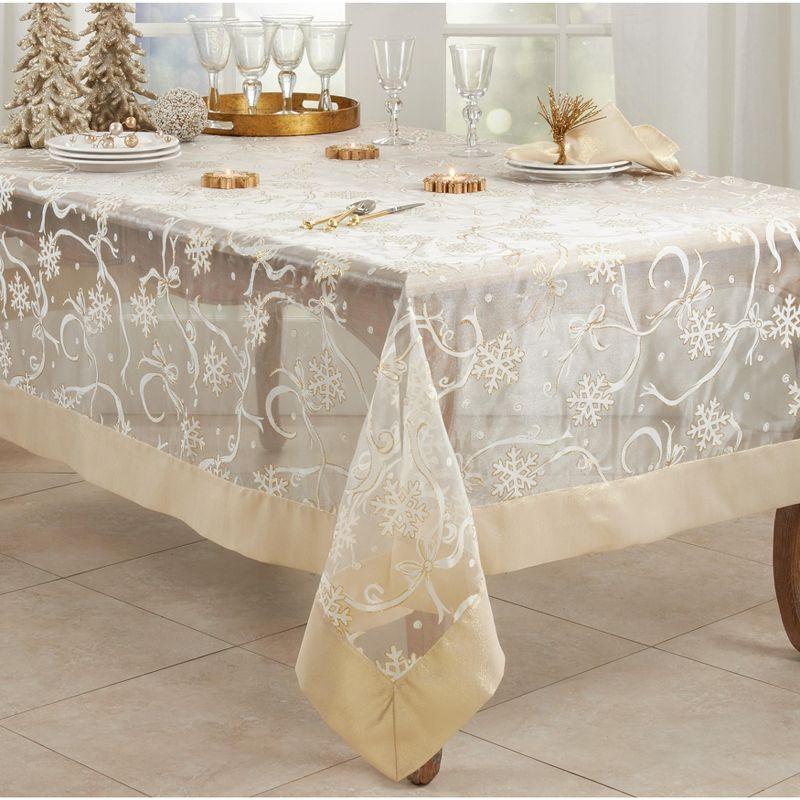 Gold Snowflake and Ribbon Design Rectangular Tablecloth