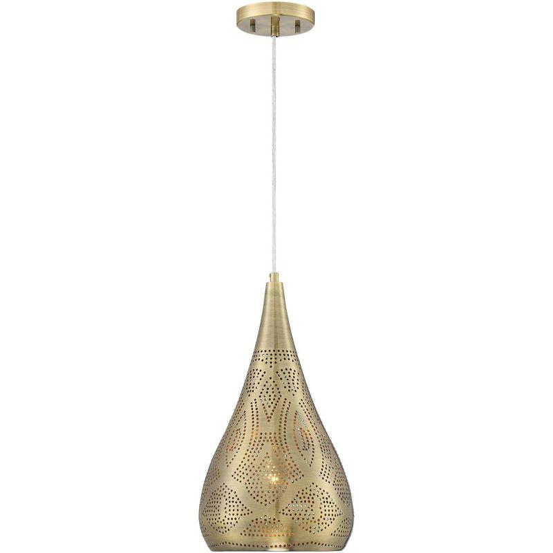 Possini Euro Design Safi Brass Mini Pendant Light 9" Wide Modern Cutouts Droplet Shade for Dining Room House Foyer Kitchen Island Entryway Bedroom