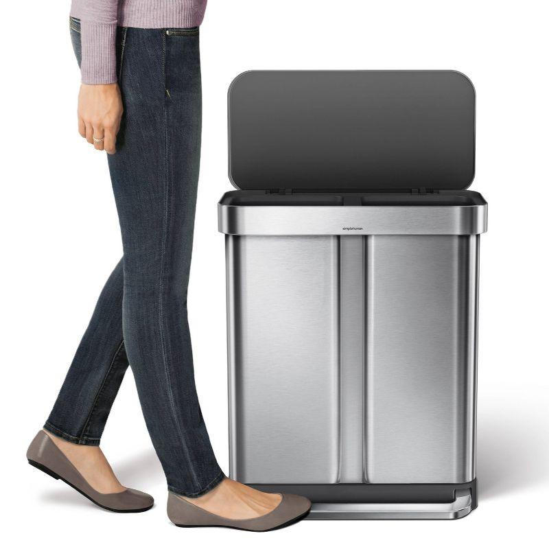 Simplehuman 58L / 15.3 Gallon Hands-Free Dual Compartment Recycling Kitchen Step Trash Can with Lid