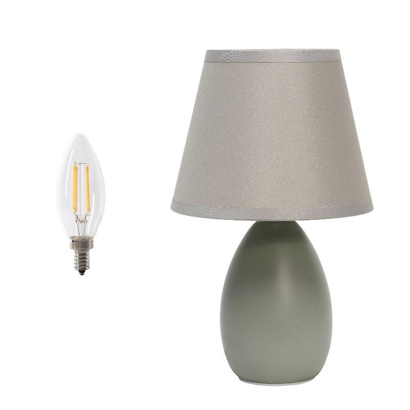 Simple Designs 9.45" Mini Egg Oval Ceramic Table Lamp with Matching Shade (Includes LED Light Bulb) Gray