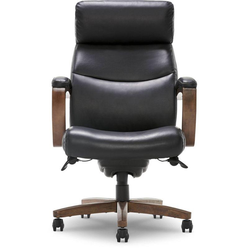 ErgoExecutive High-Back Swivel Chair with Wood Accents in Black Leather